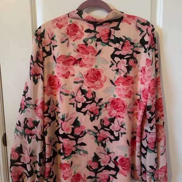 NWOT Dkny Floral-Print Tie-Neck Blouse - Picture 2 of 5